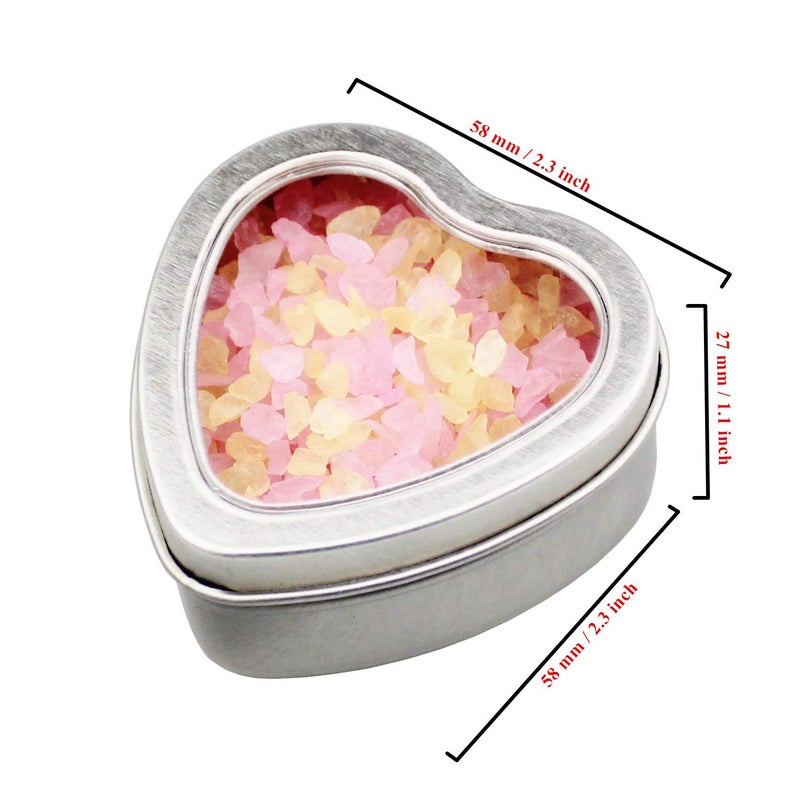 Goodma 14-Pack 2oz Empty Heart Shaped Silver Metal Tins with Clear Window for Candle Making, Candies, Gifts & Treasures - Image 2